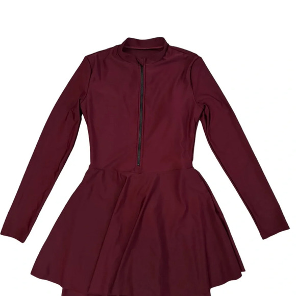 Women’s burkini Long Sleeve One-Piece Swimsuit – Burgundy, Solid Color, Size S - Picture 7 of 10